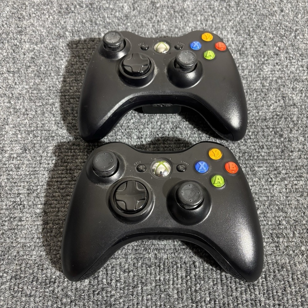 Lot of 2 OEM Microsoft Xbox 360 Wireless Controller Black 1403 TESTED WORKS